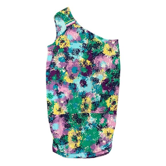 BCBGMaxAzria Dress Womens S Small Watercolor One Shoulder Tunic Bodycon Mini - Picture 1 of 12